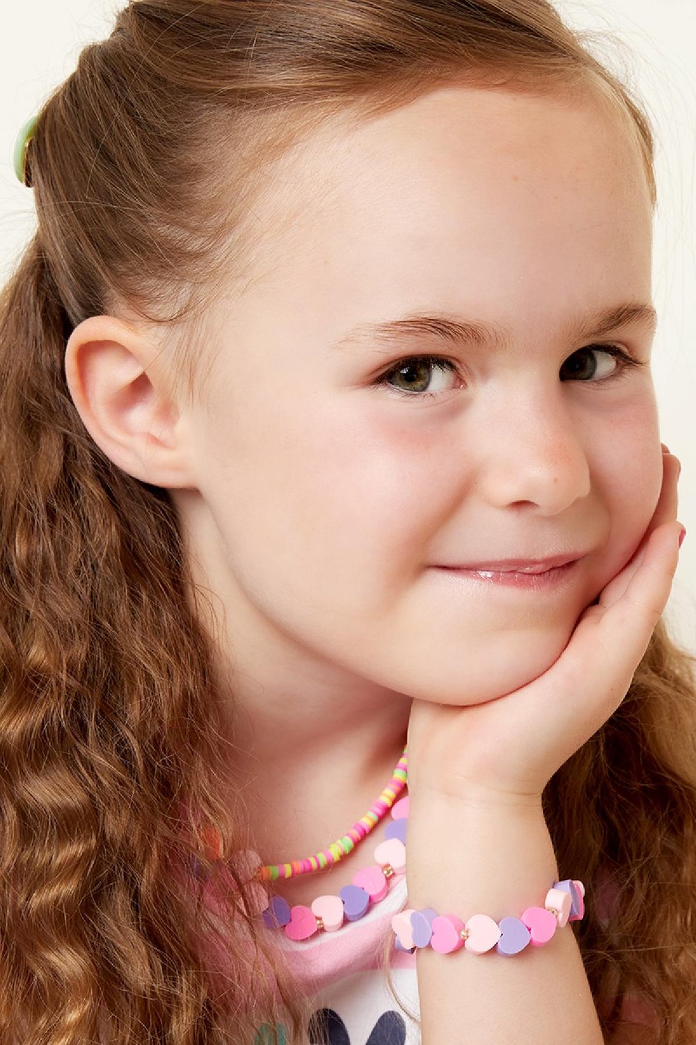 Kids - summer hearts bracelet - Mother-Daughter collection Green polymer clay h5Picture4